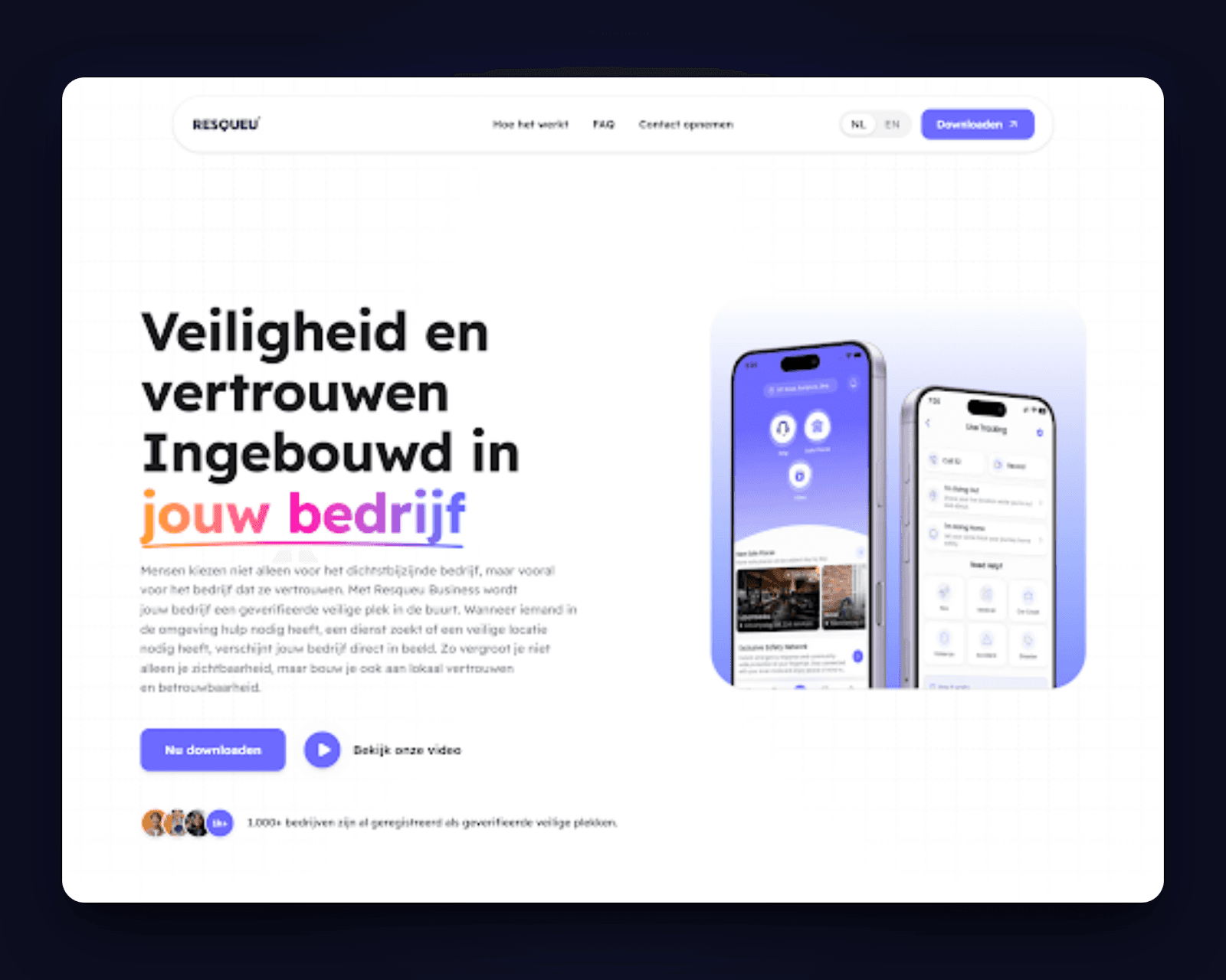 Workplace safety app landing page